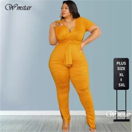 Sets Wmstar Plus Size Two Piece Outfits Women Clothing Summer Bandage Top Stacked Leggings Matching Set New Wholesale Dropshipping