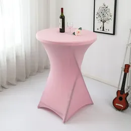Table Cloth Elastic Tablecloth Bar Cover Banquet Decoration Solid Color Round Cocktail WHITE