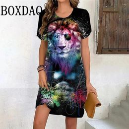 Party Dresses 3D Lion Print For Women 2024 Leisure O-Neck Short Sleeve Dress Fashion Summer Hip Hop Harajuku Plus Size Clothes 6XL