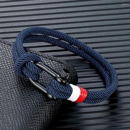 Charm Bracelets MKENDN Navy Blue Braided Rope Bracelet Black Stainless Steel Shackle Buckle Survival For Men Women Couple Gifts