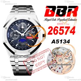 26574 Complicated A5134 Automatic Mens Watch BBRF 41mm Perpetual Calendar Blue Black Stick Dial Stainless Steel Bracelet Super Edition Puretimewatch Reloj Hombre