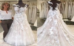 A Line Dreamy Wedding Dresses Applique Illusion Bodice Wedding Dresses Sweep Train Bribal Gowns Vestidos De Novia8174140