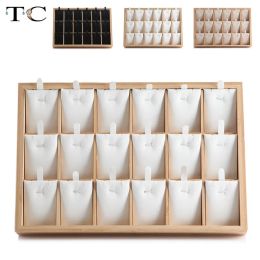 Charm Natural Bamboo Wood Jewelry Display Tray 18 Grids Pendant Necklace Earrings Jewelry Display Props Jewelry Storage Tray