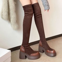 Boots 2023 New Winter Fashion Round Toe Thick Sole Women's High Heel Shoes Casual and Comfortable High Sleeve Knee Over Women's Boots