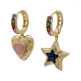 Dangle Earrings Luxury Chic Shine Metal Star Love Asymmetric For Women Heart Rhinestone Ear Buckle Gold Colour Girls Jewellery