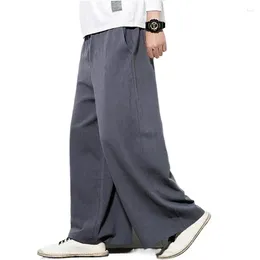 Men's Pants Vintage Men Wide Leg Natural Breathable Cotton Linen Solid Straight Long Plus Size M-7XL Black Khaki