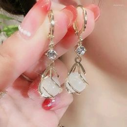 Dangle Earrings High-Grade Opal Versatile Ear Clip Special-Interest Design Simple Fashionable 2024 Light Luxury