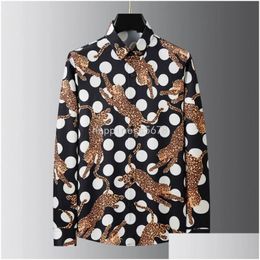 Men'S Casual Shirts Luxury Leopard Print Shirt For Men Long Sleeve Polka Dot High-Quality Social Banquet Party Clothing 2024 Drop De Dheyn