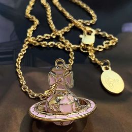 Empress Dowager Dowagers Globe Saturn Female Personality Design 3D Enamel Planet Chain Necklace