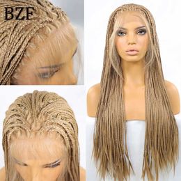 Synthetic Wigs #27 Honey Blonde Box Braided Wigs Knotless Braids 13x3 Lace Frontal Wig Synthetic Braiding Hair Wigs With Baby Hair For Women 240329