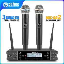 Microphones DGNOG UHF Microphone G02 2channel Wireless System for Family Karaoke Entertainment Party Auditorium and Office Meeting