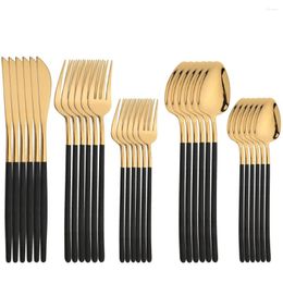 Flatware Sets 30Pcs Dinnerware 18/10 Stainless Steel Cutlery Knife Dessert Fork Spoon Tableware Black Gold Kitchen Silverware