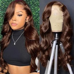 Chocolate Brown Brazilian Body Wave Lace Front Human Hair Wig 13x4 Transparent Lace Frontal Dark Brown Coloured Wigs for Women