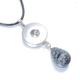 Pendant Necklaces Grey Colour Natural Stone Water Drop Shape 18mm Snap Button Jewellery Necklace Fit Buttons DZ0125k