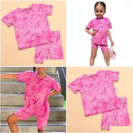 Clothing Sets 1-8Y Kids Summer Shorts For Girls Short Sleeve Pink Tie Dye Tops Shirt Pants Childrens Girl Casual Clothes Drop Delivery Dhhpi