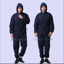 Overalls M4xl Large Size Denim Overalls Onepiece Hooded Repairman Clothing Welding Work Clothes Onesies Men's Dustproof Clothing