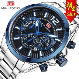 MINI FOCUS Men's Sports Watch Night Glow Waterproof Metal Steel Strip Hot Selling MF0104G