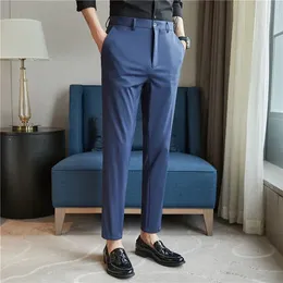 Men's Suits High Elastic Ice Cheap Silk Designer Casual Pants Summer Thin Business Dress Suit Slim Clothe Husband Striped Office Social 4253