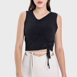 LU-061 Strap Fold Yoga Sports Tank Top for Womens Outdoor Fashion Versatile Comfortable Breathable Workout Wear Gym Dress Shirts