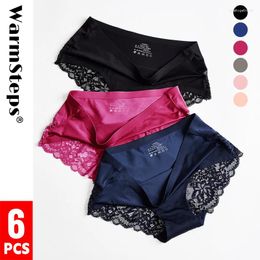 Women's Panties WarmSteps 6Pcs/Set Lace Sexy Hollow Out Underpants For Female Ice Silk Women Underwear Large Size Briesf M-4XL