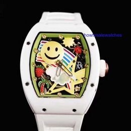 Nice Watch RM Watch Wristwatch Mechanical Watches for Men Classic Barrel Tonneau Male Clock RM 88 Smiley Rubber Strap Wristwatch Ceramic Fashion Chronograph 43MM