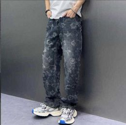 Jeans masculinos designer na moda jeans masculino impresso calças americanas soltas perna reta elegante 52ve