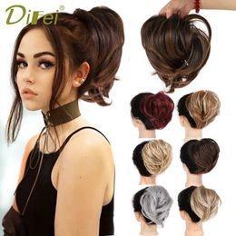Synthetic Wigs DIFEI Girls Straight Scrunchie Chignon with Elastic Rubber Band Synthetic Hair Ring Black Gray Wrap On Ponytail Messy Bun Donut 240329