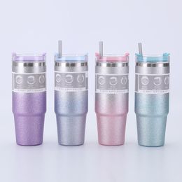 Stainless steel thermos cup gradient glitter 30oz straw water bottle kettle home office 20oz metal direct drinking coffee cup