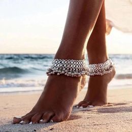 Anklets Bohemian Ethnic Style Metal Ankle Bracelet for Women Fashion Silver Colour Bell Tassel Foot Chain Summer Beach Jewellery