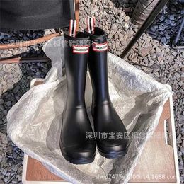 56% OFF Sports shoes 2024 High version H family short long summer new original letter thick soled anti slip rain boots EVA height increase for women