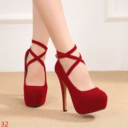 Pumps Spring Striptease High Heel Shoes on Platform Casual Blue Black Red Women's Stilettos Dance Evening Party Pumps Large Size 44 46