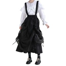 Zhongchuang Rizhen Design Sense Black Strap Skirt 2023 Spring Dress High Waist Slimming Mid Length Drawstring Skirt for Women