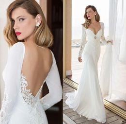 Mermaid 2024 Elegant Wedding Dress Long Sleeve V-neck Lace Vestido Noiva Backless Bridal Gowns Open Back Robe De Mariee YD