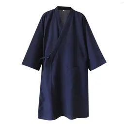 Men's Sleepwear Japanese Bathrobe Cardigan Loose Lace Up Thin Robe Sexy Mens Pajamas El Bathrobes Pockets For Sleeping