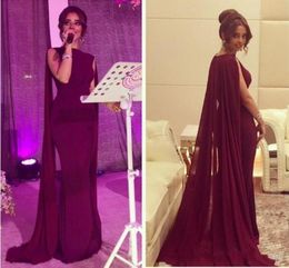 2020 New Vintage Sheath Red Carpet Celebrity Dresses with Long Chiffon Cape Wrap Arabic Pakistani Prom Evening Gowns Custom Made 43616904