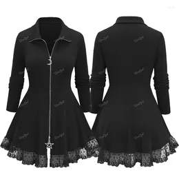 Women's Jackets ROSEGAL Plus Size Full Zipper Ribbed Floral Lace Trim Jacket Black Women Spring Autumn Casual High Stretch Outwear Coats 4XL