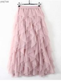 Skirts TIGENA Tutu Tulle Long Maxi Skirt Women Fashion 2023 Korean Cute Pink High Waist Pleated Skirt Mesh Female Lady Aesthetic FaldasL2403