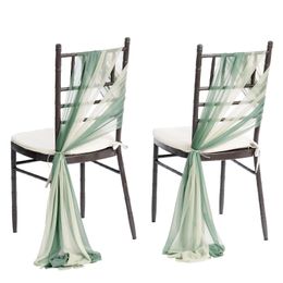 24 Pcs 17x275cm Green Chiffon Chair Sashes 12 Set Sash Wedding Covers Ribbon Party Aisle Decor 240307