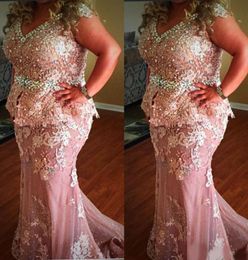 Plus Size Mother Dresses V Neck Lace Appliques Beaded Sashes Cap Sleeves Plus Size Prom Dresses Party Dress Mother of Bride Dr1224583