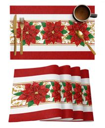 Table Mats Christmas Winter Flower Red Poinsettia Kitchen Dining Decor Accessories 4/6pcs Placemat Heat Resistant Tableware Pads