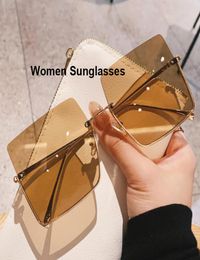 2021 sunglasses oversize newest big face metallic trimmed half frame square shape Retro women Eyeglasses6846663