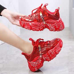 HBP Non-Brand Tennis Shoes For Women Fashion Sneakers Red Silver Black platform Height Increasing Sneakers Female Chunky Ladies Shoes