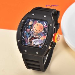 Functional Watch RM Watch Gentlemen Watch Mechanical Watches Men Classic Barrel Tonneau Male Clock RM 88 Smiley Rubber Strap Wristwatch Ceramic Fashion Mens 43MM