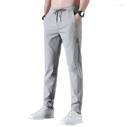 Men's Pants Ice Silk Summer Black Grey Thin Business Casual Outdoor Elastic Breathable Straight Leg Sweatpants