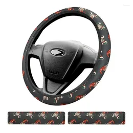 Steering Wheel Covers Christmas Cover Set Print Seat Belt Pad Soft Fabric Removable Cute Comfortable Car