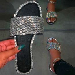 HBP Non-Brand New Sandals Soft Slides Female Sandals Bling Glitter Ladies Trendy Womens Summer Ladies Diamond Rhinestone Slippers