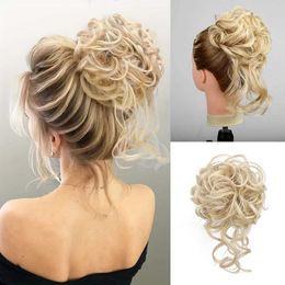 Synthetic Wigs HAIRCUBE Blonde Synthetic Curly Donut Chignon With Elastic Band Scrunchies Messy Hair Bun Hairpieces Female Wigs 240329