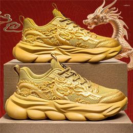 Casual Shoes Mens Sport Running Sneakers Gold Dragon Pattern Male Athletic Training Comfortable Jogging Boy