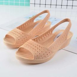 Sandals Summer New Fashion Wedges Peep Toe Cutouts SlipOn Plastic Women Beach Gladiator Sandals Ladies Jelly Shoes 200128