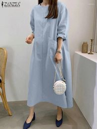 Casual Dresses ZANZEA Women Summer Holiday Sundress Elegant Work Dress Vinatge Solid Midi Robe Kaftan Party Vestido Oversize